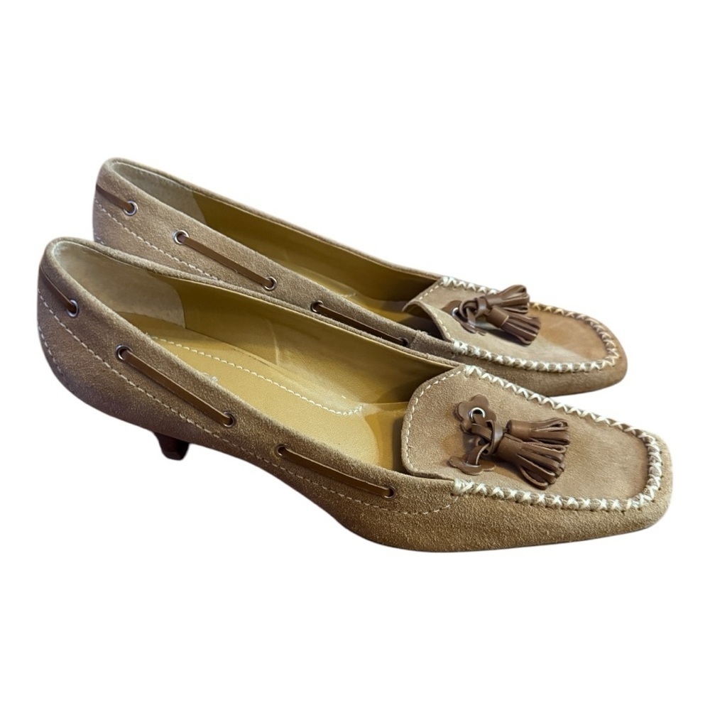 Franco Sarto Tassel Loafer kitten heel size 10 tan